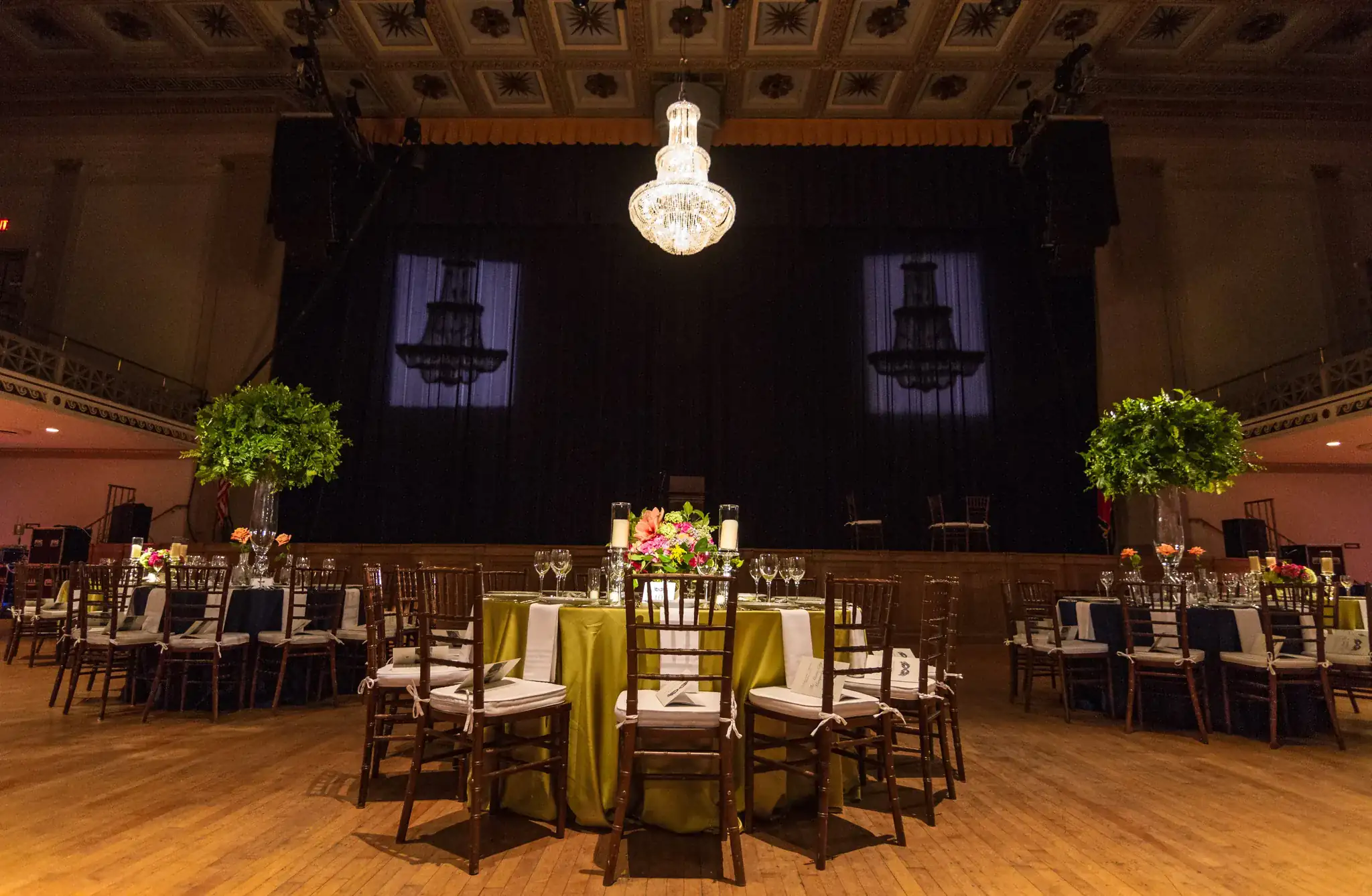Elegant gala ballroom with formal table lighting in Nashville